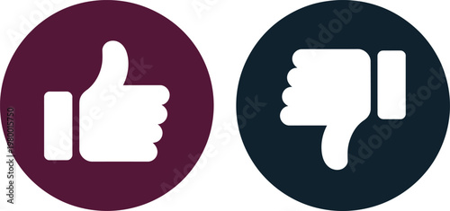 Round icons featuring white thumb up and thumb down symbols for feedback and user review systems