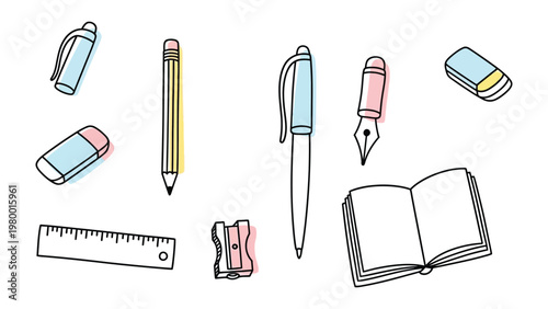 Stationery Essentials: An assortment of classic writing tools are neatly arranged, showcasing the basic tools for the creative mind. 