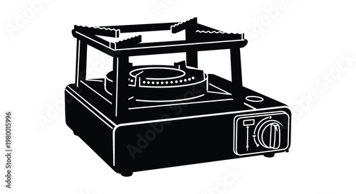 Black silhouette of a portable camping stove simple design silhouette