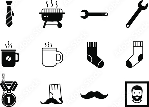 Celebrating fathers day icons of dad's hobbies grilling tools coffee and family memories