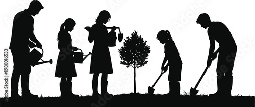 Celebrating fathers day a heartwarming silhouette of family gardening together showing love and connection