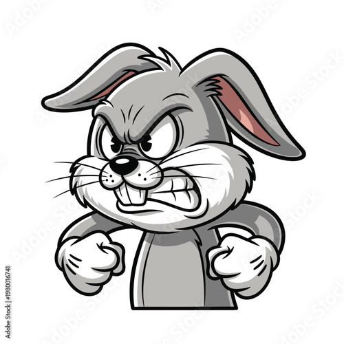 Angry Cartoon Rabbit Character Portrait.