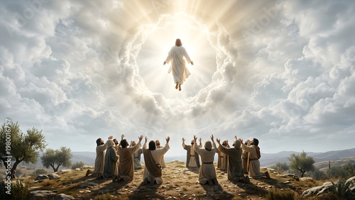 Disciples Rejoice Beneath the Ascension of Jesus Christ in a Circle of Glory