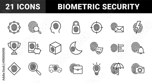 Biometric fingerprint security line icons for identity and access control