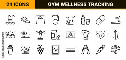 Minimalist fitness and wellness outline icon set for health tracking