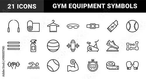 Minimalist fitness and gym equipment outline icons