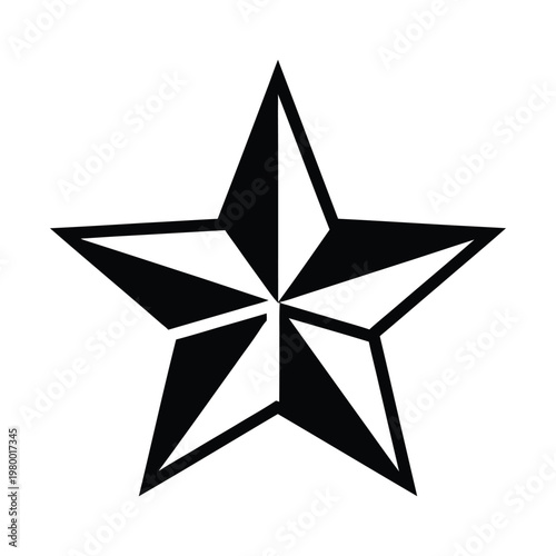 A black and white graphic illustration of a five-pointed nautical star with alternating shaded segments creating a dimensional effect.