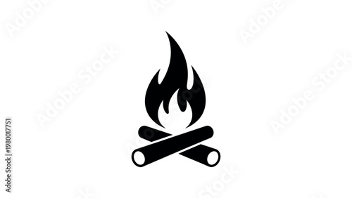 Campfire Flame Icon With Wood Logs Silhouette