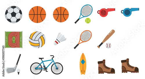 Collection of various sports equipment and accessories for different athletic activities.