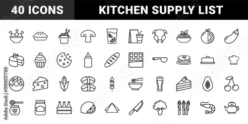 Minimalist food and drink line icons for grocery and restaurant design