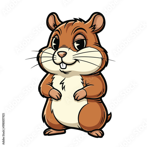 Cute Cartoon Hamster Standing Upright Smiling.