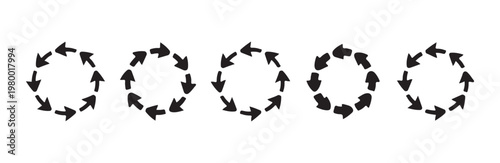 Arrow icons arranged in circles showing rotation and cyclical movement on white