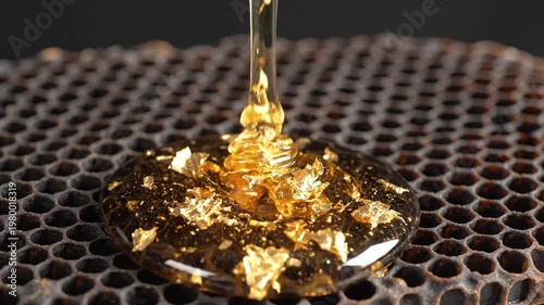 Golden Liquid Pouring onto a Metal Surface