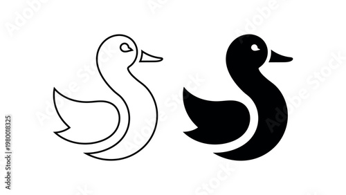 Duck Icon Outline and Solid Vector Set