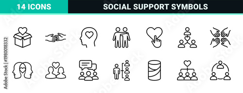 Minimalist friendship and love line icons for social connection and romance.