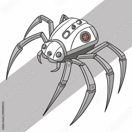 Mechanical spider robot illustration with bionic legs and advanced electronic sensors mechanical technology futuristic cybernetic artificial intelligence hardware electronic engineering