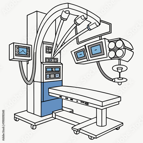Advanced robotic surgery system and medical diagnostic equipment illustration for healthcare with high tech healthcare technology hospital equipment surgical advanced operating treatment