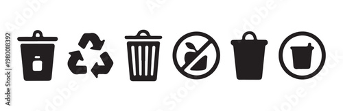 Fotografie Eco friendly disposal symbols featuring forbidden food waste and recycling icons