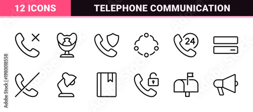 Minimalist telephone and customer support line icon set