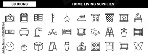 Minimalist furniture and interior line icon set in outline style