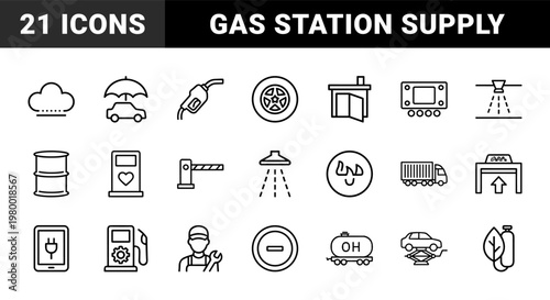 Fuel and gas station line icon set for automotive services