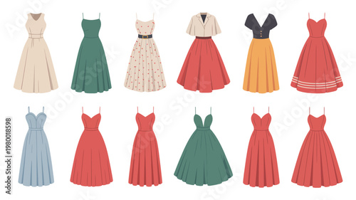 Dress Clipart Set Vector with Fashion Outfit and Clothing Icons