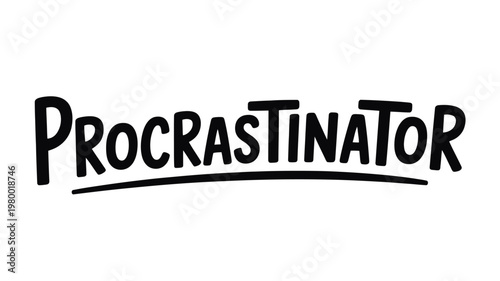Black Hand-Drawn Procrastinator Text Vector Graphic on White Background