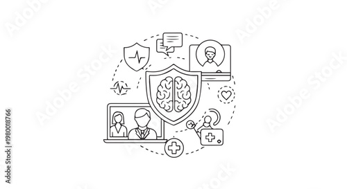 Protect Mental Health Online Doctor Therapy Icon Vector