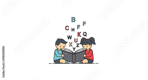 Two children reading a book together.