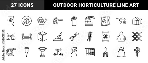 Minimalist gardening and horticulture line icon set for landscaping