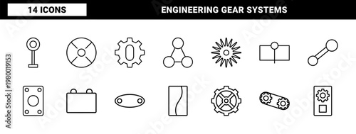 Minimalist mechanical gear and engineering outline icon set