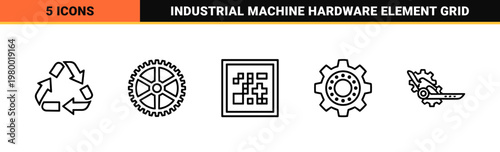 Industrial gear and cogwheel outline icons grid