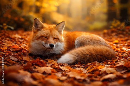  Red Fox Resting Peacefully on Autumn Leaves – Wildlife Nature Photo