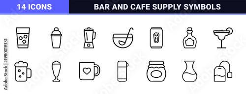 Minimalist beverage and glassware outline icon set for web design