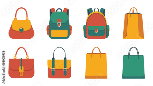 Bag Clipart Set Vector with Handbag and Fashion Accessory Icons