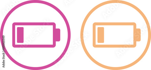 Two low battery indicator icons in pink and orange colors for digital interface and status display