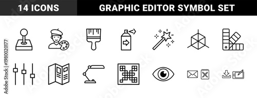 Creative graphic design and studio editor minimalist outline icon set