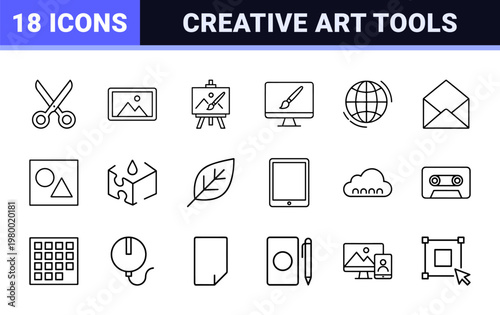 Minimalist graphic art and digital design linear icon collection