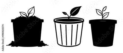 Compost bin icon set with solid black icon against white background featuring organic leaf symbol, waste management, ecological with sustainability and recycling