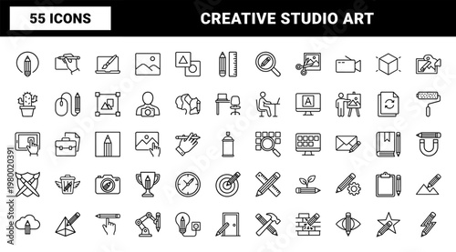 Minimalist graphic design and creative studio line icons