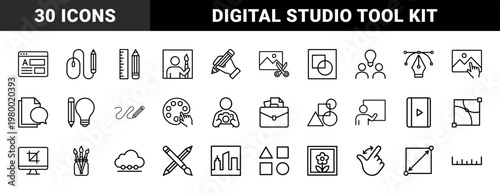 Minimalist graphic design and creative tool outline icon collection