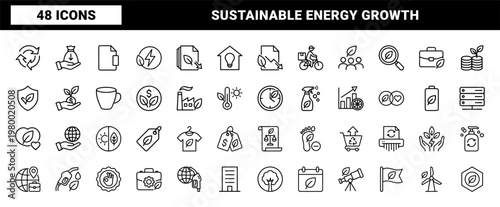 Sustainable green business line icon set for eco friendly branding