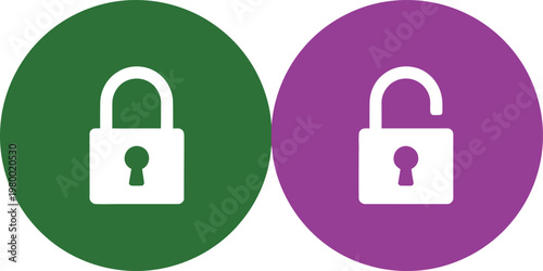 Locked and unlocked padlocks displayed as simple circular icons for security status and access control interfaces