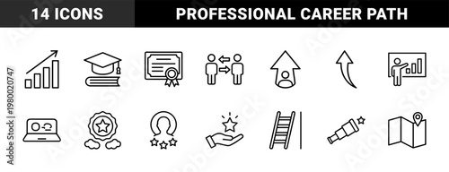 Business growth and professional development outline icons