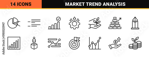 Business growth and financial success line icon set