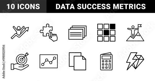 Business growth and financial success minimalist line icon set