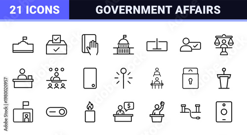 Governmental and election line icons set for politics and voting