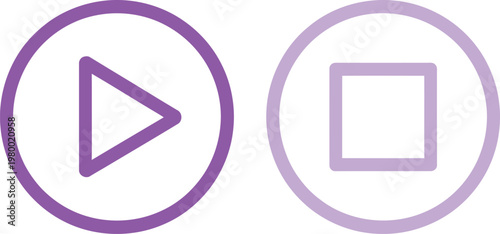 Purple play and stop multimedia icons for controlling video playback on user interface navigation menus