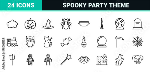 Spooky halloween line icons for holiday party decorations