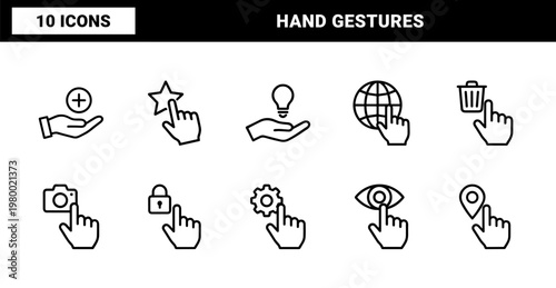 Hand gestures and touch screen interface outline icons